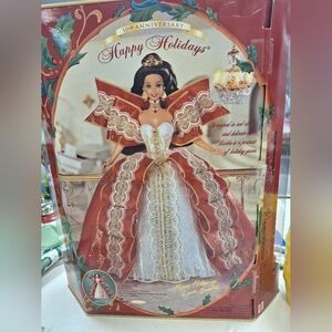 Mattel Holiday Doll in Red and Gold Gown. 1997  ANNIVERSARY ADDITION